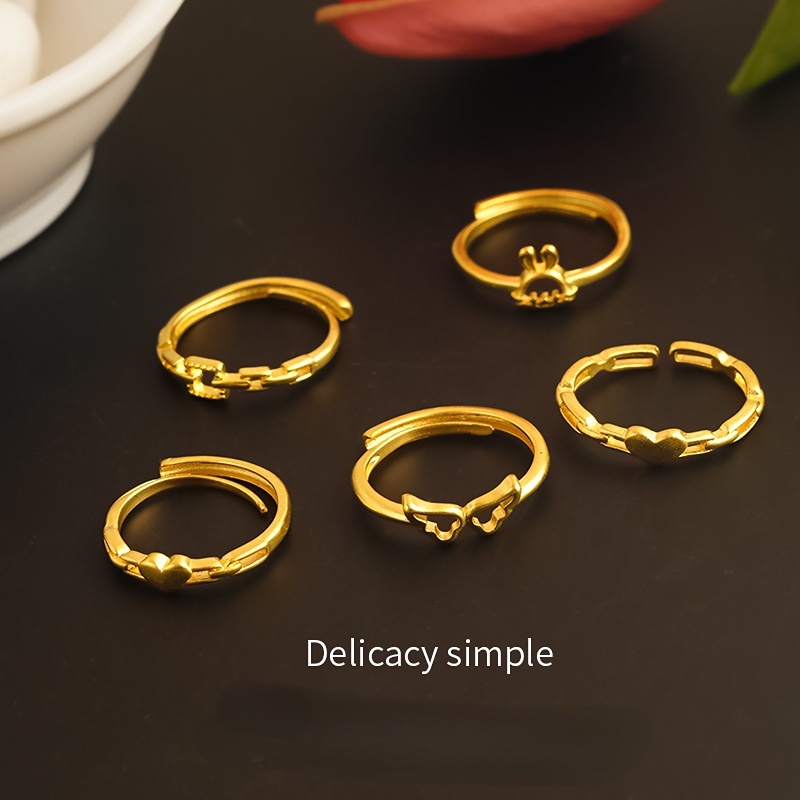 Goldkingdom Perhiasan Fashion Emas Asli Kadar 375 Bangkok Aksesoris Ready Stock Wanita Lapis Emas Halus Simple Series Adjustable Ring Cincin Love Cute Bunny