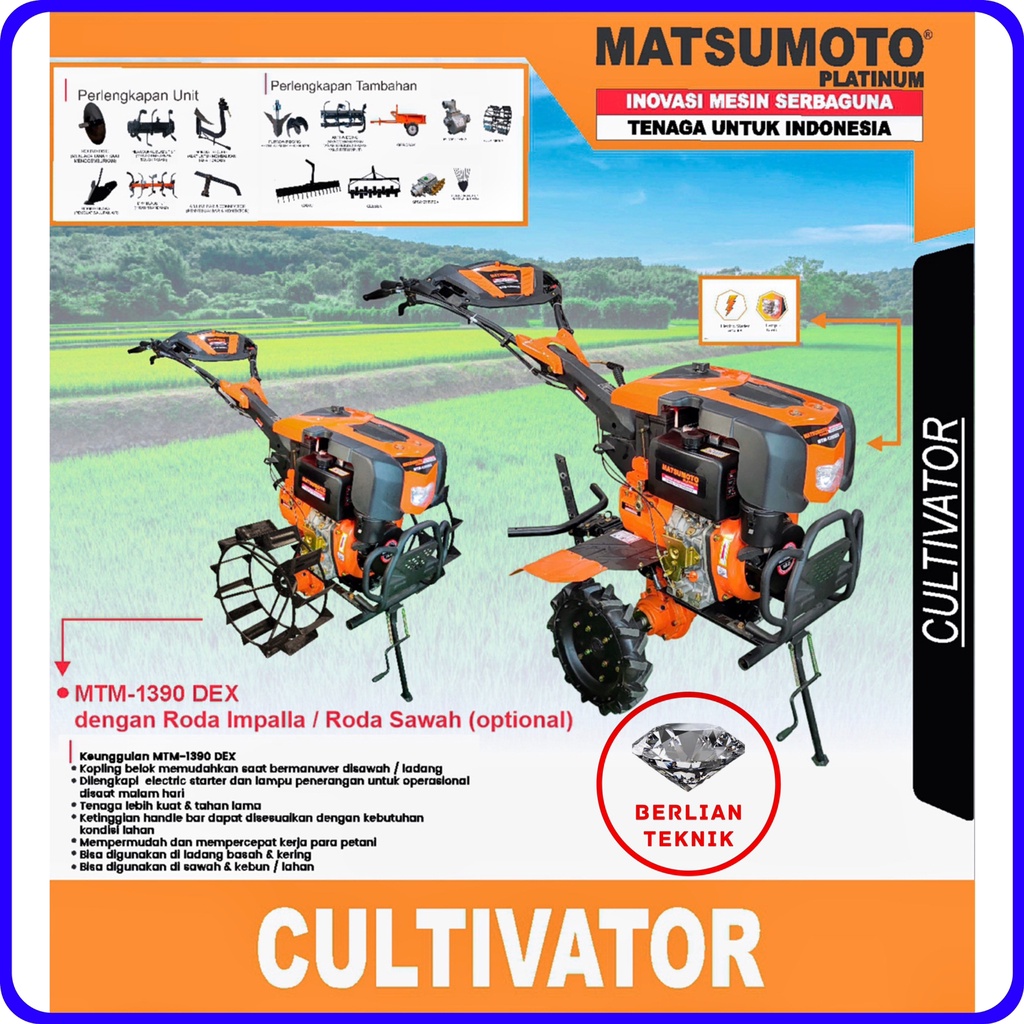 Traktor Sawah Tiller Matsumoto MTM 1390 DEX + Mesin Solar 10 HP Starter