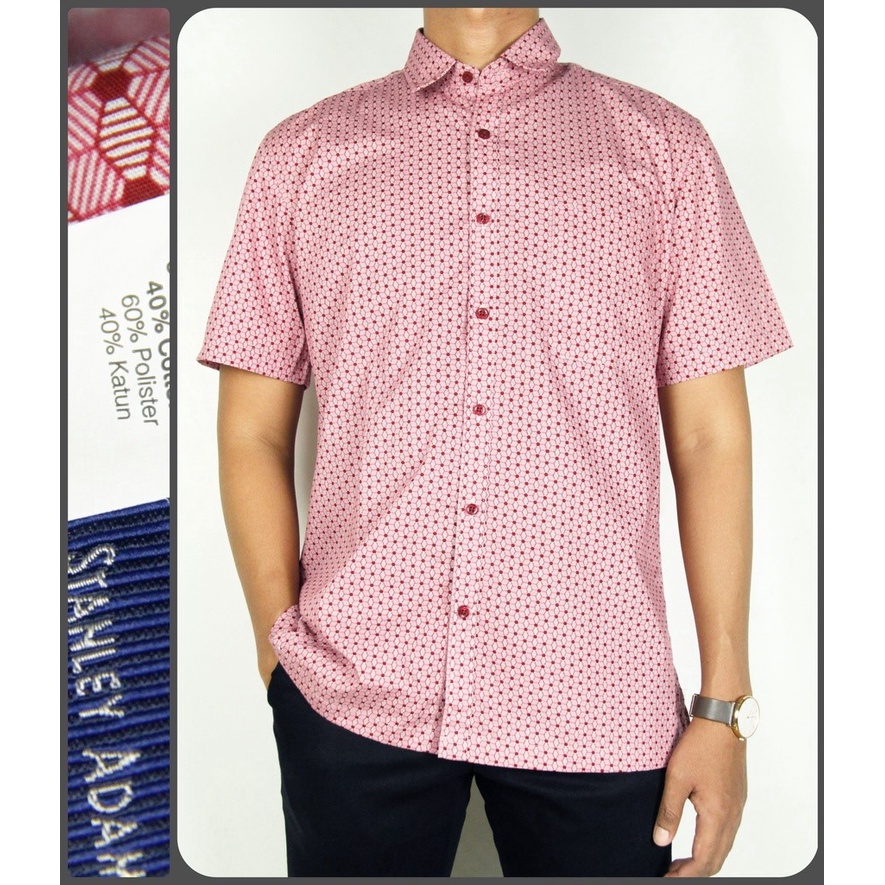 Kemeja Pria Reguler Stanley Adams Lengan Pendek Merah Muda Motif 16 | Hem Pria Reguler | Kemeja Branded Original 100% Matahari