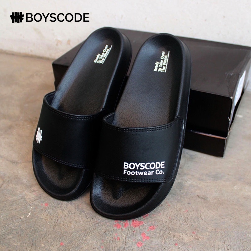 Sendal Slide Pria Distro Boyscode Footwear Co. Original Hitam / Sendal Selop / Sendal Slip On Pria cod /cleansale