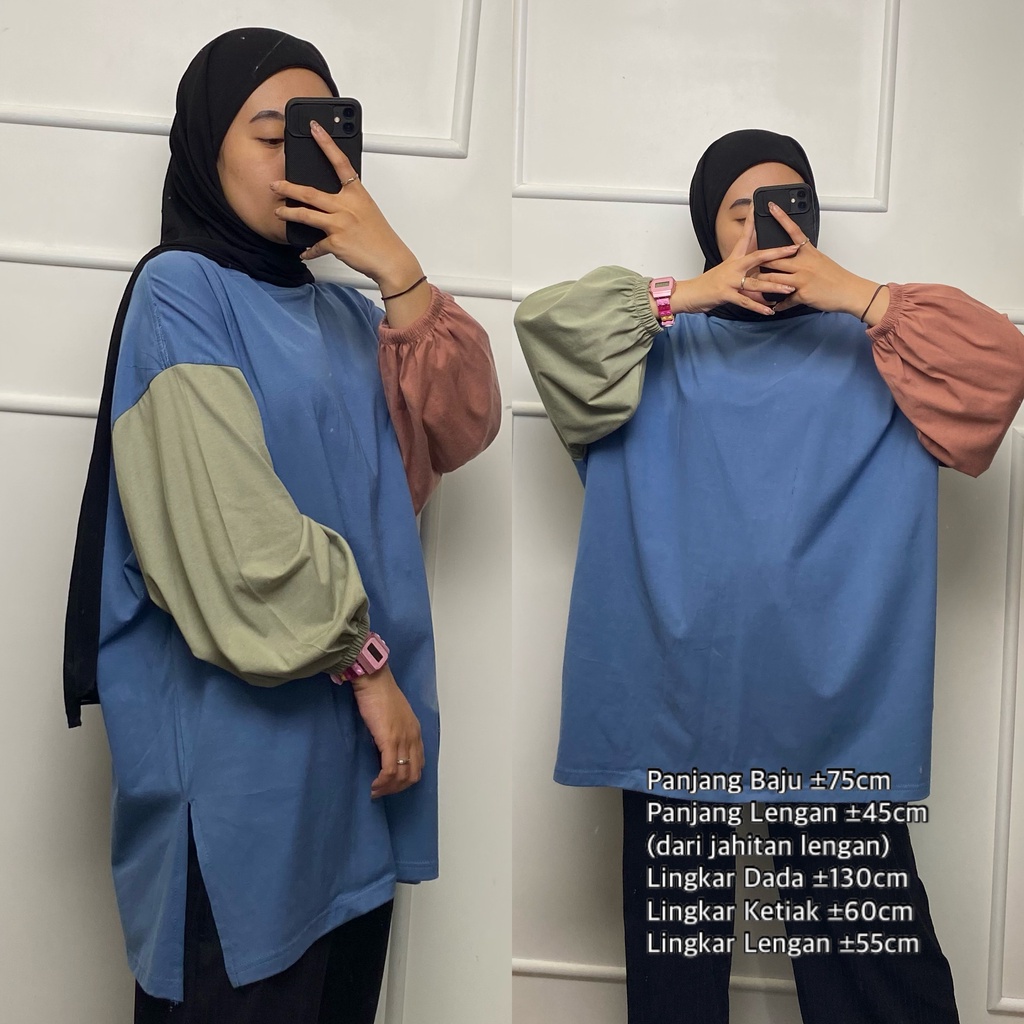 Kaos Lengan Panjang Wanita Blouse Balon Oversize Busui Friendly