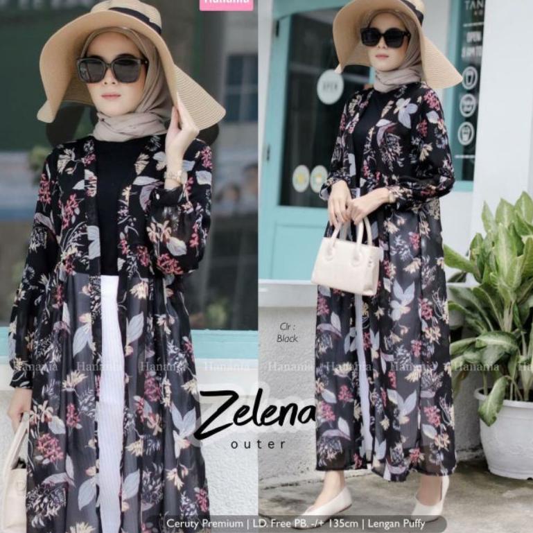 [M-Q4Q[㊛] LONG OUTER WANITA ZEA ZALENA ZELEA LEA CARDY BAHAN CERUTY MOTIF BUNGA BLAZER OOTD PANTAI B