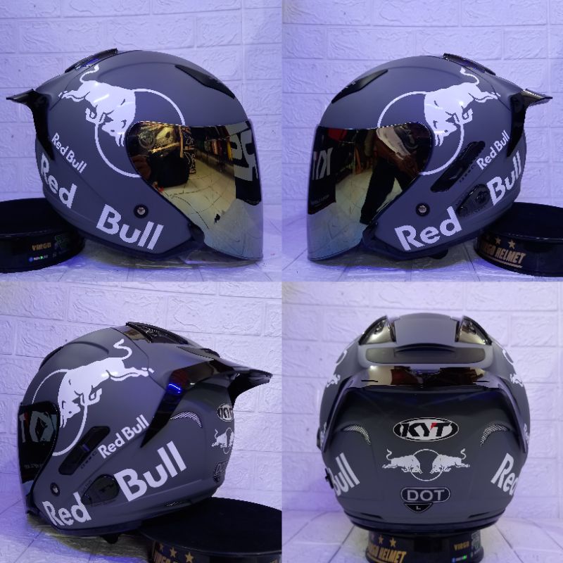 Jual Helm Kyt Galaxy Flat R Solid Gorila Grey Red Bull Full Paket Ganteng Shopee Indonesia