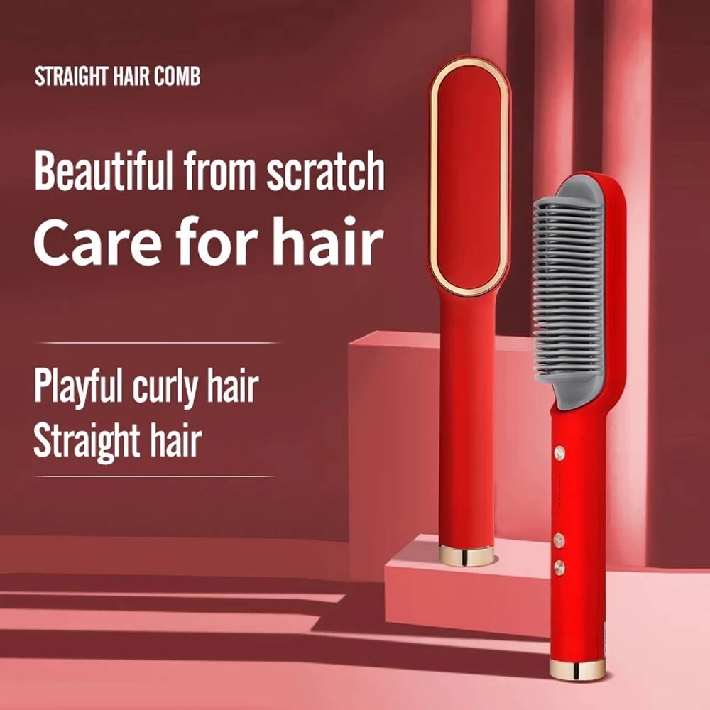 Catokan Sisir Pelurus Rambut Hair Straightener Curler 2 In 1 - Catokan  Listrik Curly Rambut Untuk Lurus Catokan Pelurus Permanen Smoothing RANDOM