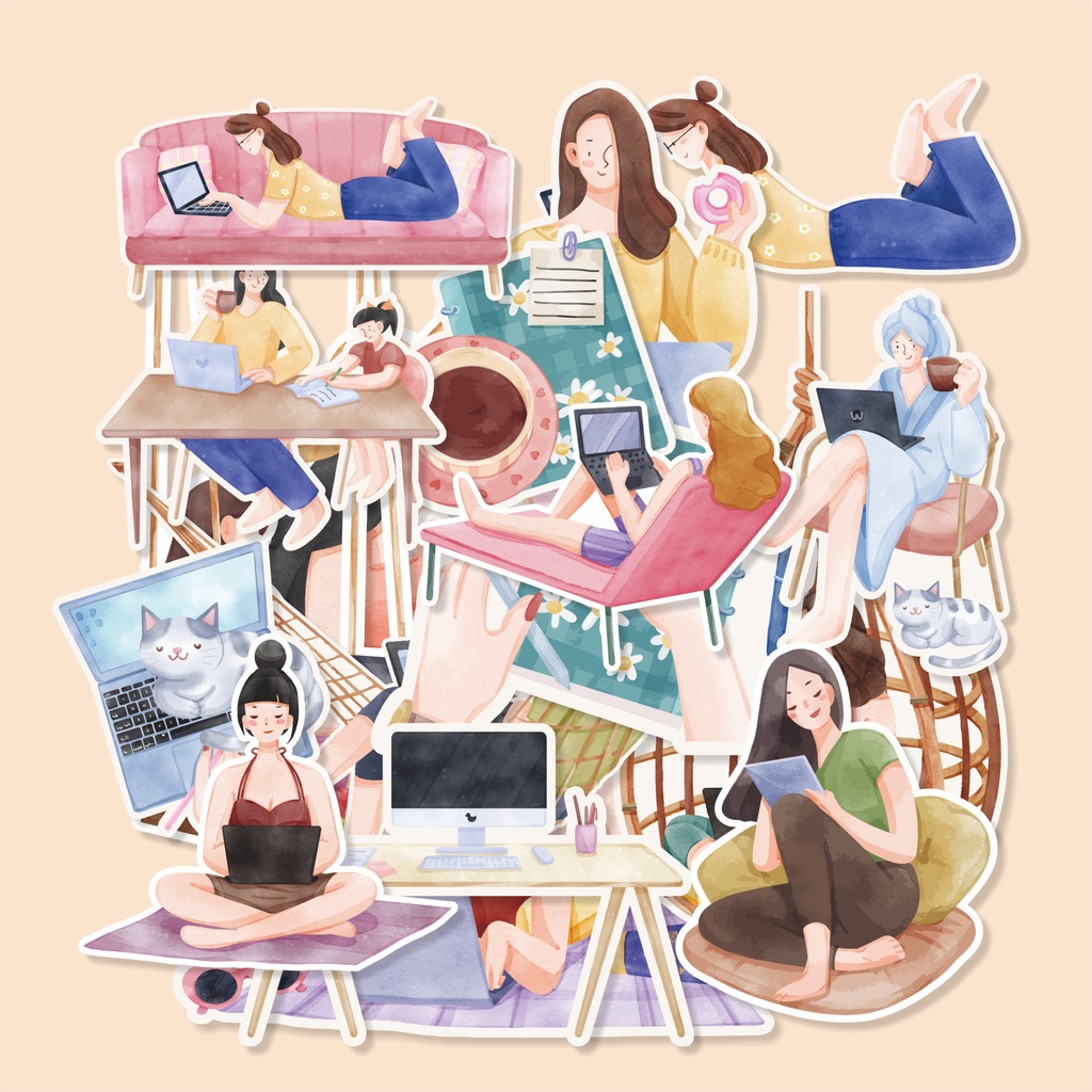

( 50 pcs ) mini scrapbook WORK FROM EVERYWHERE - Watercolor/murah/cetak stiker random satuan