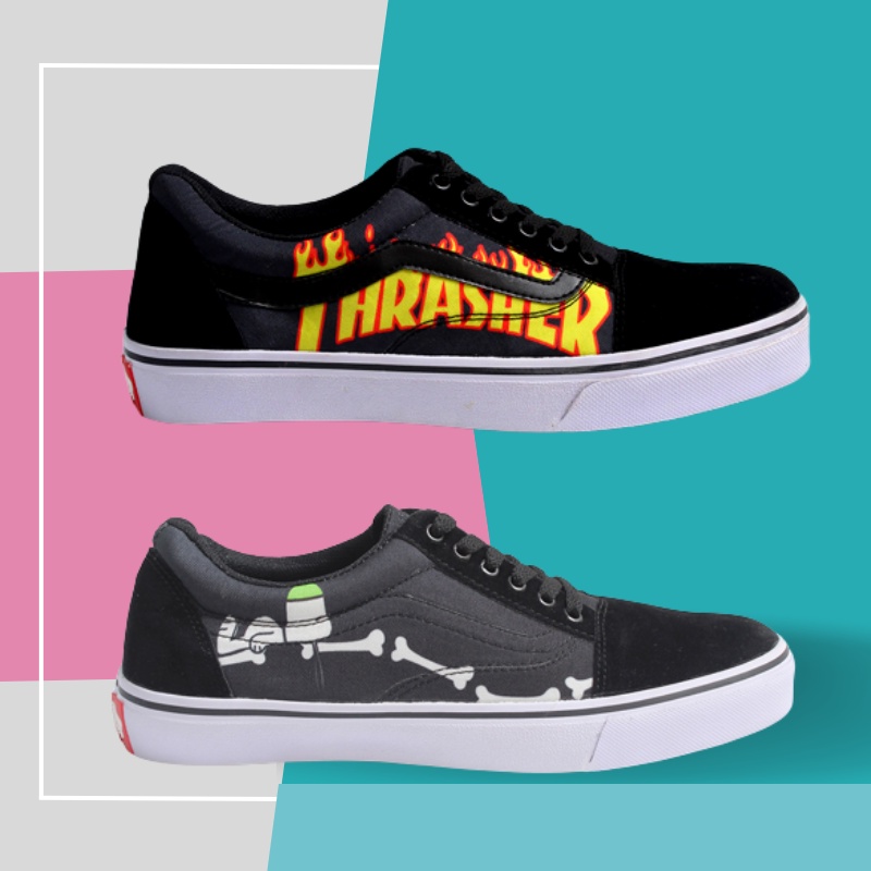 Sepatu Pria Casual Motif Slip On Sneaker Wanita Vans Old Skool Sepatu Vans Original Premium Classic Sneakers cewecowok ( COD )