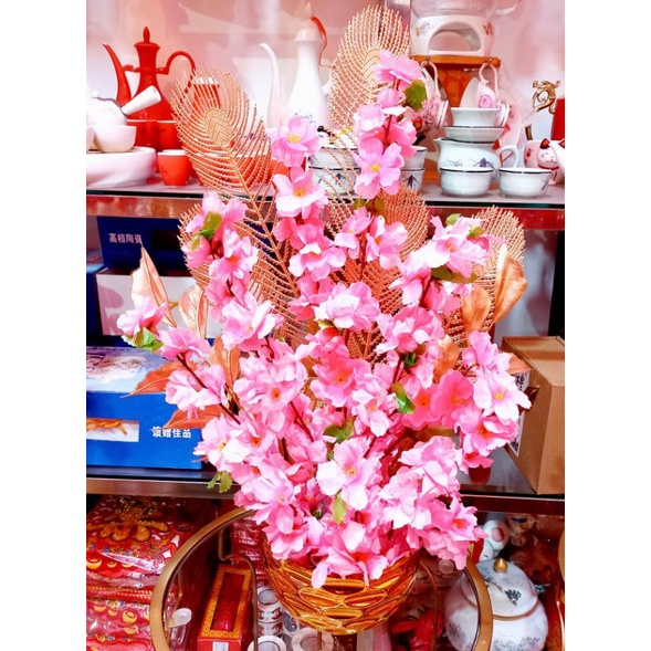 Pohon Bunga Hoki Imlek / Dekorasi Sakura Meihua Imlek / Bunga Bucket Imlek Peach Orange Meihua Willow CNY / Artificial Flower Bucket Imlek