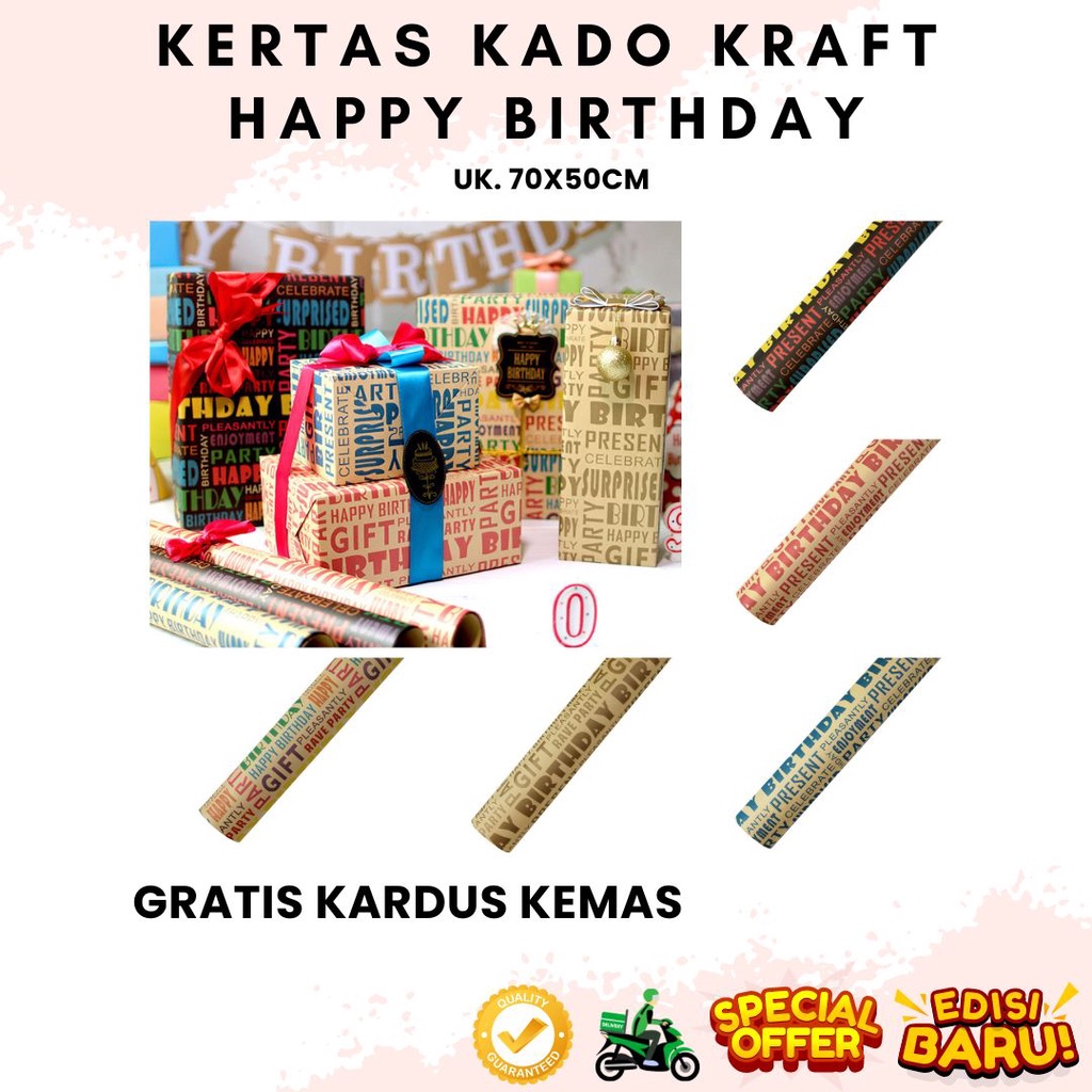 

Kertas Kado Wrapping Paper Kraft Paper Seri Birthday