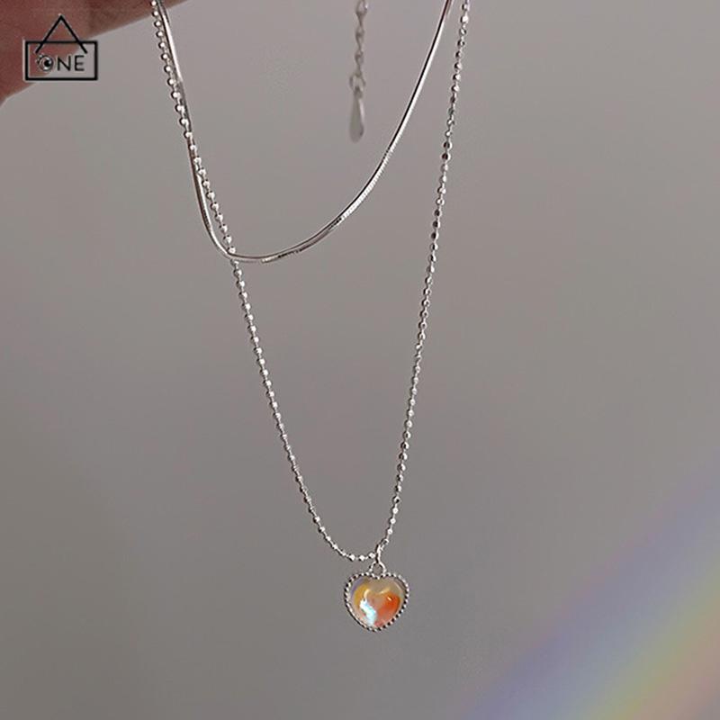 COD❤️Kalung Rantai Multilayer Liontin Hati Aksen Zircon gradual Cinta Klavikula Gaya Korea Untuk Perhiasan Wanita-A.one