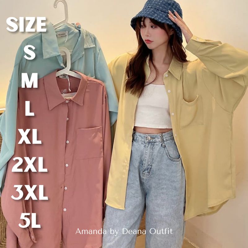 AMANDA KEMEJA SANTAI POCKET POLOS OVERSIZE POLOS UKURAN 3XL 2XL XL L M KEMEJA JUMBO BIG SIZE WANITA