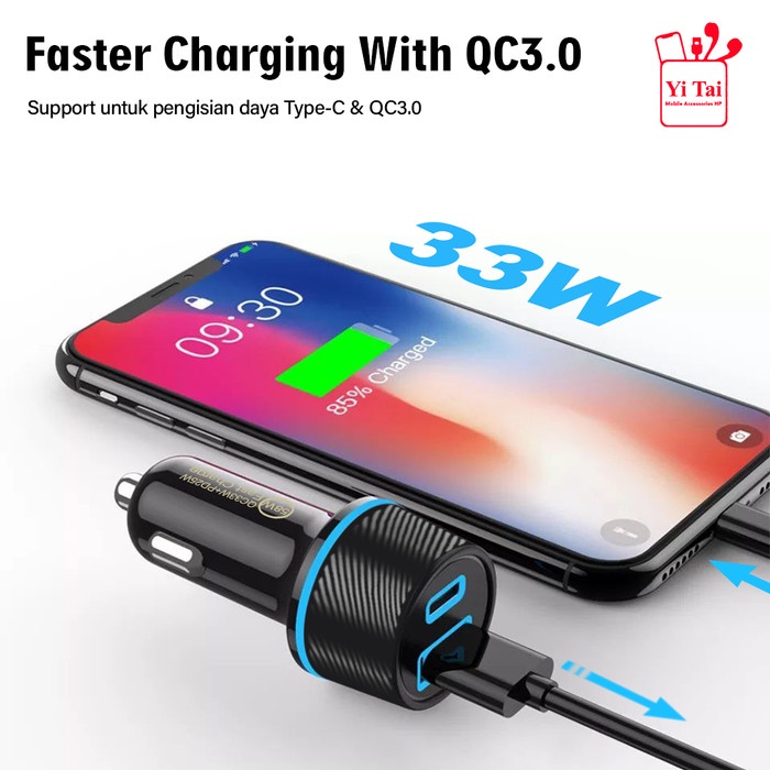 CAR CHARGER YI TAI 2 PORT USB 58W QC33W + PD25W /CHARGER MOBIL -CCG07