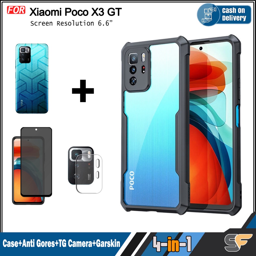 Paket 4in1 Case Xiaomi Poco X3 GT Bonus Screen Protector Bonus Camera Lens Protector dan Garskin