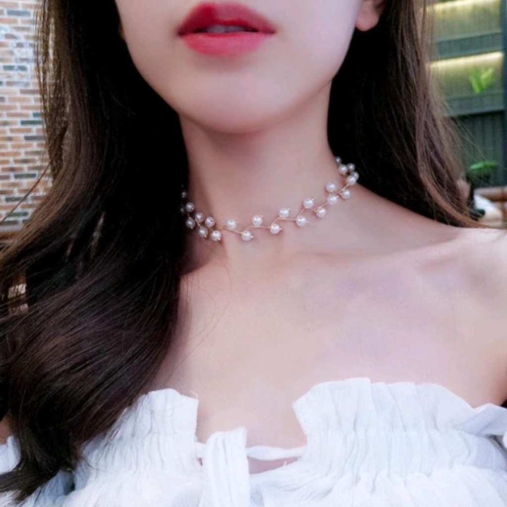 Kalung Mutiara rantai, kalung chooker wanita  korean style , necklace korea, premium quality bisa oneset dengan gelangnya