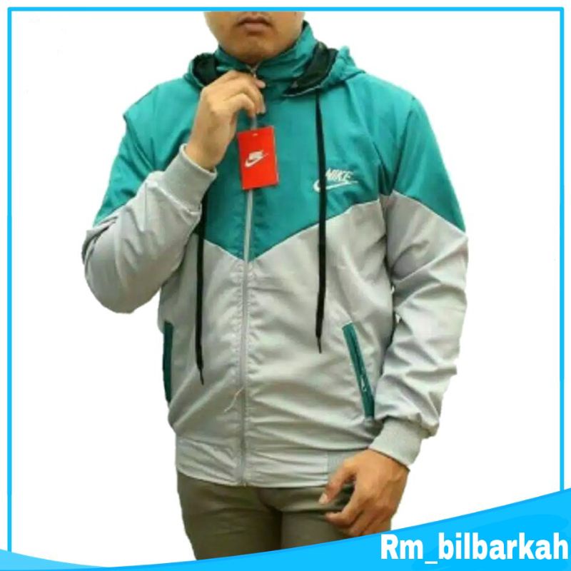 Jaket Parasut Olahraga Nike Kombinasi Abu tua hitam