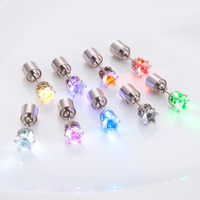 Anting LED Kreatif Keren Flash Zirkon Anting Kreatif Anting-Anting Bar Klub Malam Disco Pesta Hipster Bercahaya Anting Perhiasan