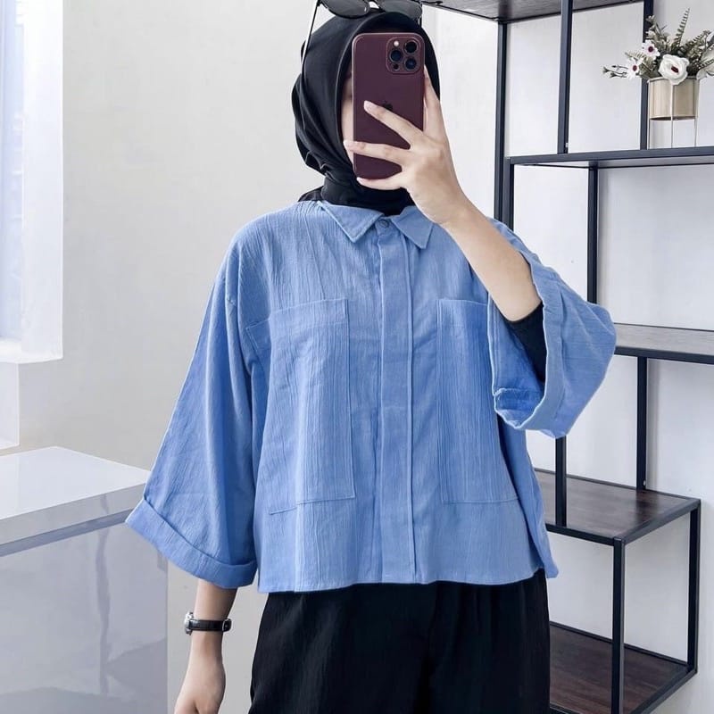 Cozie Zara Top Kemeja Linen Zavila Kemeja Crop Wanita