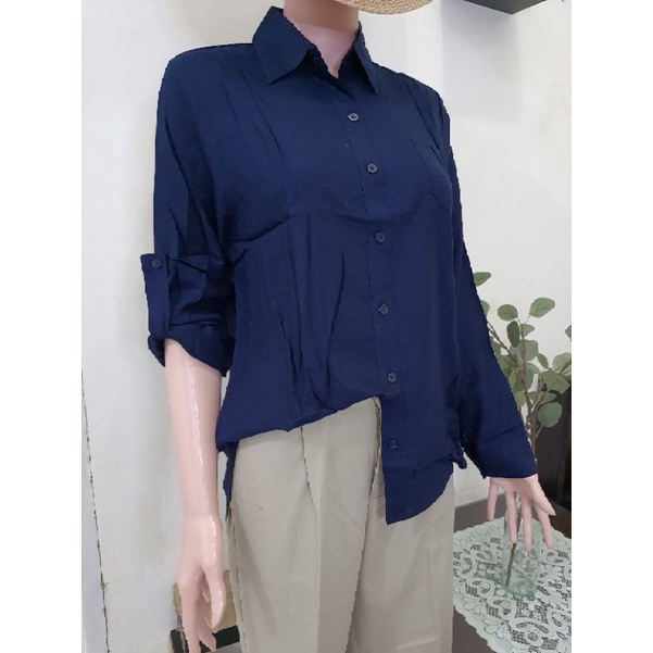 Amira Basic Shirt by AUGIE | Kemeja Wanita Cewek Polos Murah Kerja Kuliah Simpel | Katun Rayon