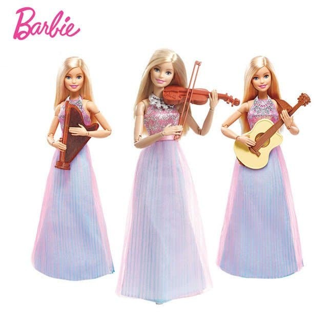 Boneka Barbie Mattel Instruments Doll Gitar Biola Harpa Jointed Hand #Original