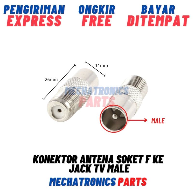 Konektor Antena Soket F ke Jack TV Male Socket Connector Sambungan