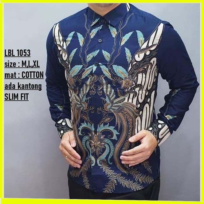 KEMEJA PRIA BATIK LENGAN PANJANG HEM BAHAN KATUN HALUS 40S LBL 1053 MEWAH PREMIUM BAJU ELEGANT SIZE M L XL  SKU MS JAKARTA