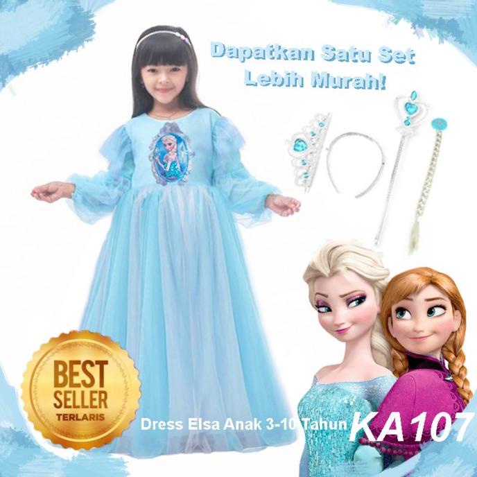 Gaun Dress Baju Elsa Frozen Anak 3thn 10thn Kostume Elsa Anna NEWKA107