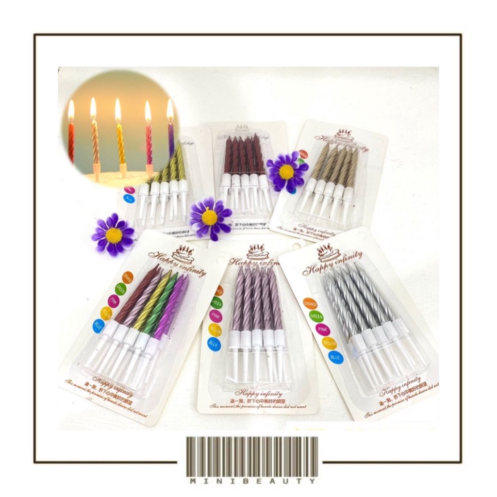 lilin ulang tahun 10 pcs lilin ulir metalik birthday candle party warna warni murah import