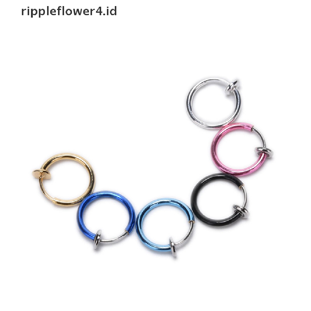 {rippleflower4.id} 2pc Anting Tusuk Palsu Punk Clip On Body Hidung Bibir Cincin Hoop Ear Unisex~