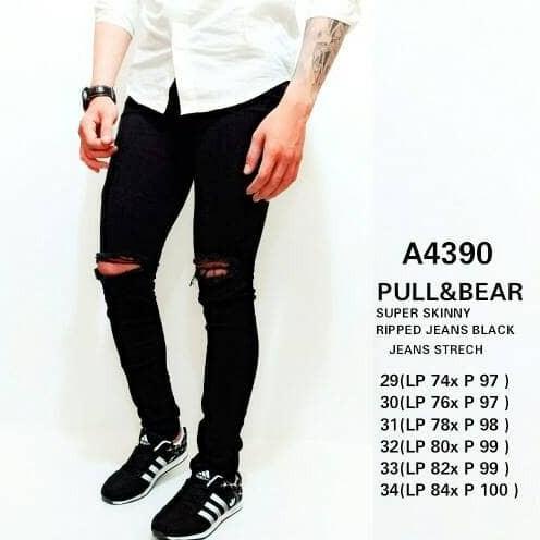 [BISA COD] RIPPED JEANS BLACK PULL & BEAR