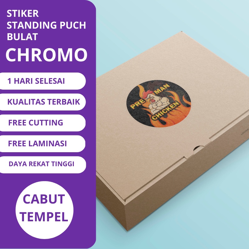 

Sticker Label Bulat Kemasan Box Bahan Chromo Cutting Kiss Cut Kemasan Box Logo Brand Makanan Kering Online Shop