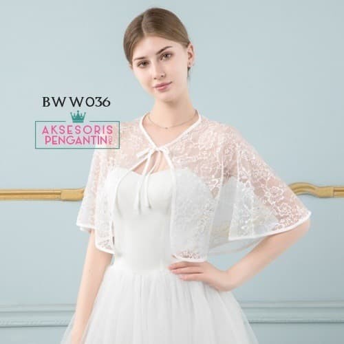 OUTWEAR BOLERO CARDIGAN PESTA WEDDING BROKAT PENGANTIN PUTIH BWW036 - Salem termurah