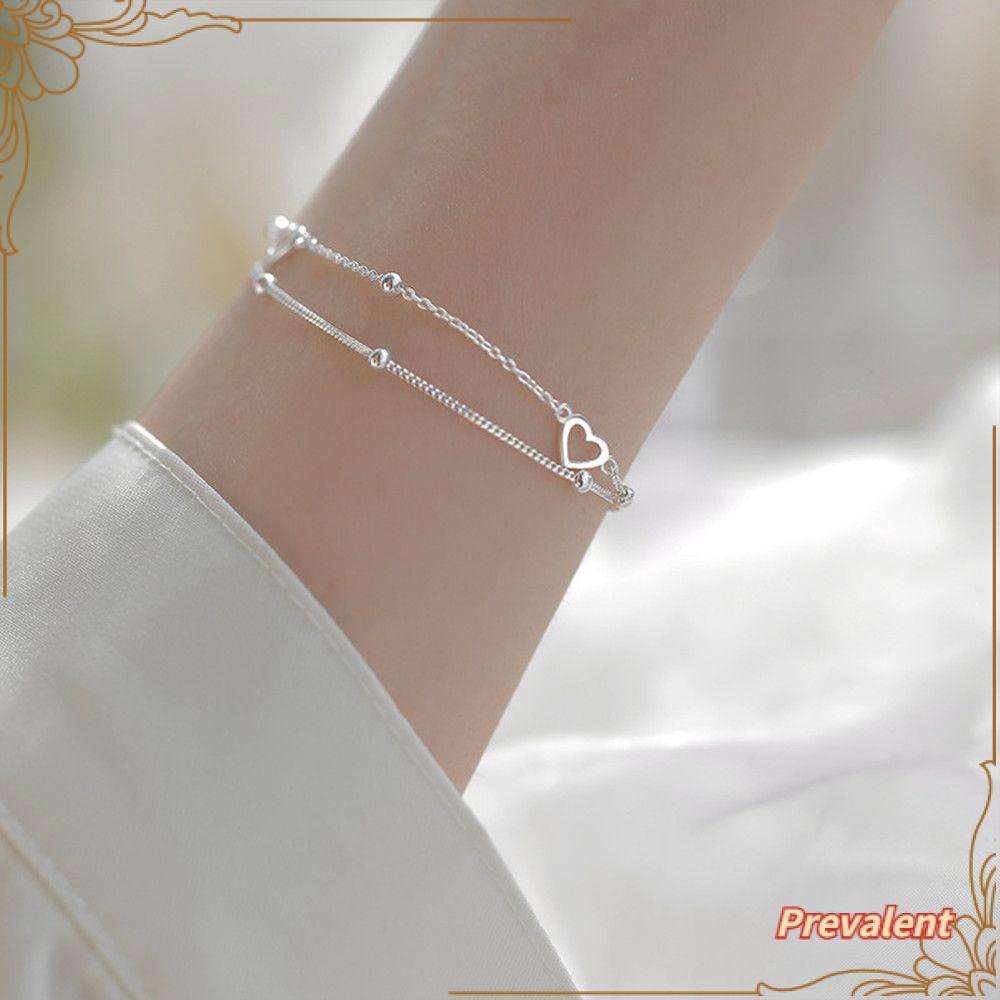 Preva Wanita Gadis Gelang Pesta Ulang Tahun Hati Bangle Link Rantai925 Sterling Silver