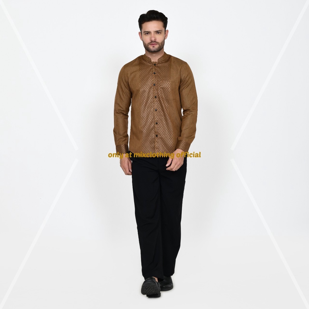 Timofey Baju Koko Muslim Kemeja Pria Lengan Panjang Slim Fit Premium Hem Lebaran Bronze