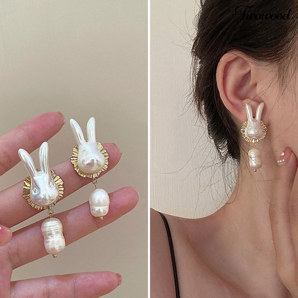 Twowood 1pasang Ladies Earrings Trendy Good-looking Elegan Pakaian Sehari-Hari Alloy Rabbit Faux Pearl Drop Earrings Aksesoris Pesta