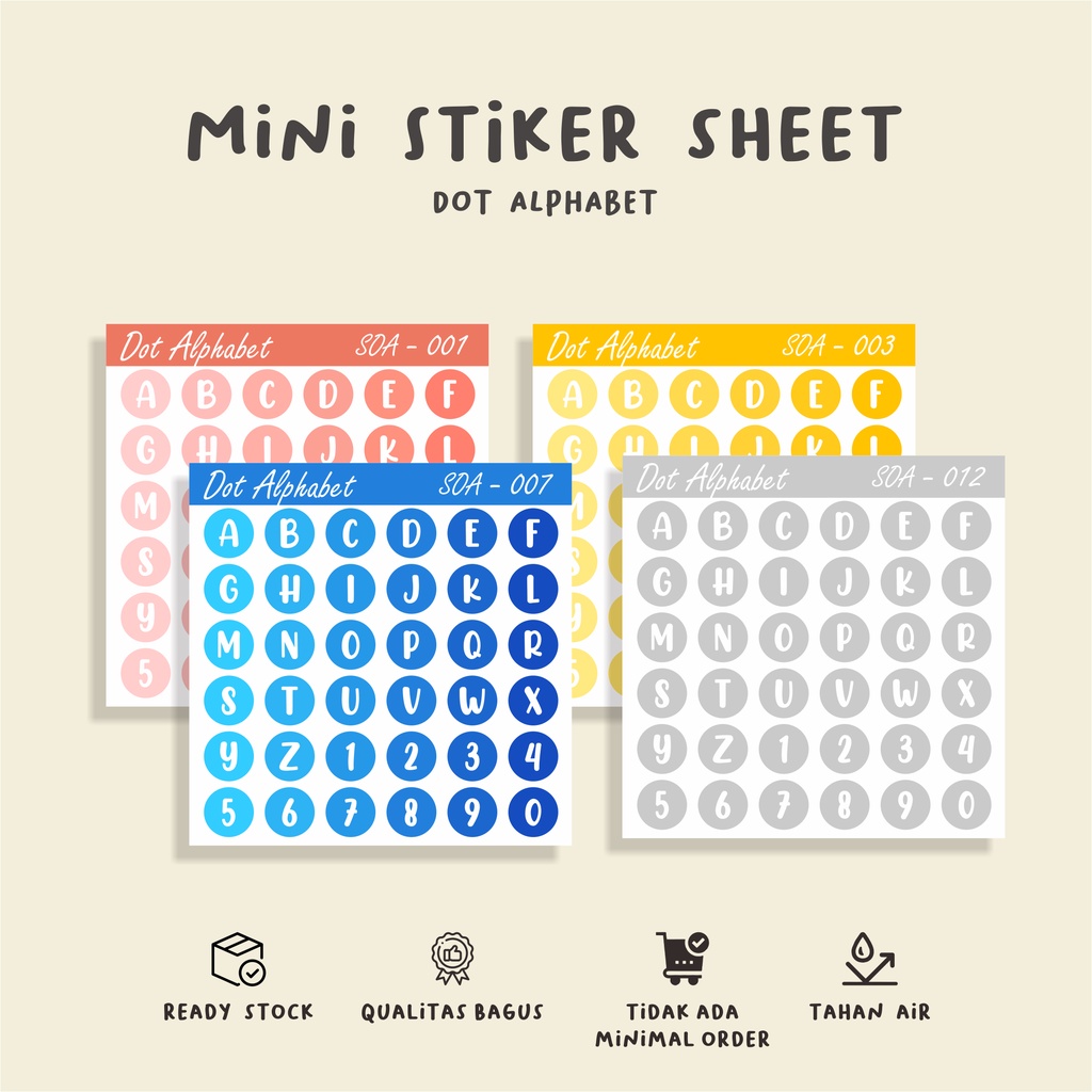 

( 10 pcs )murah cetak stiker sheet/DOT ALPHABET/anti air/stiker hp