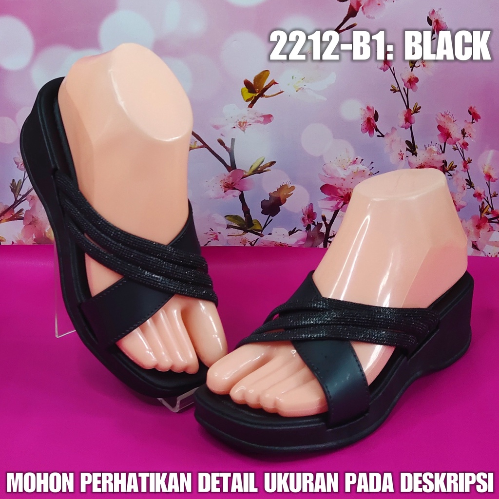 SALE Sandal wedges ibu 2212 B1 Sendal HAK tinggi karet wanita import SDLWW