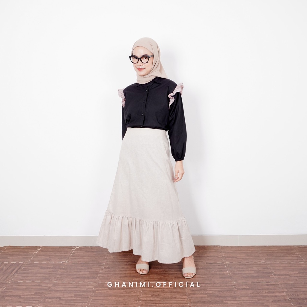 Ghanimi - Anna Shirt / Kemeja Polos Ruffle Polkadot / Kemeja Kerja / Atasan Kerja / Baju Kerja / Kemeja Polos / Kemeja Katun / Kemeja Casual / Kemeja Formal / Kemeja Timeless