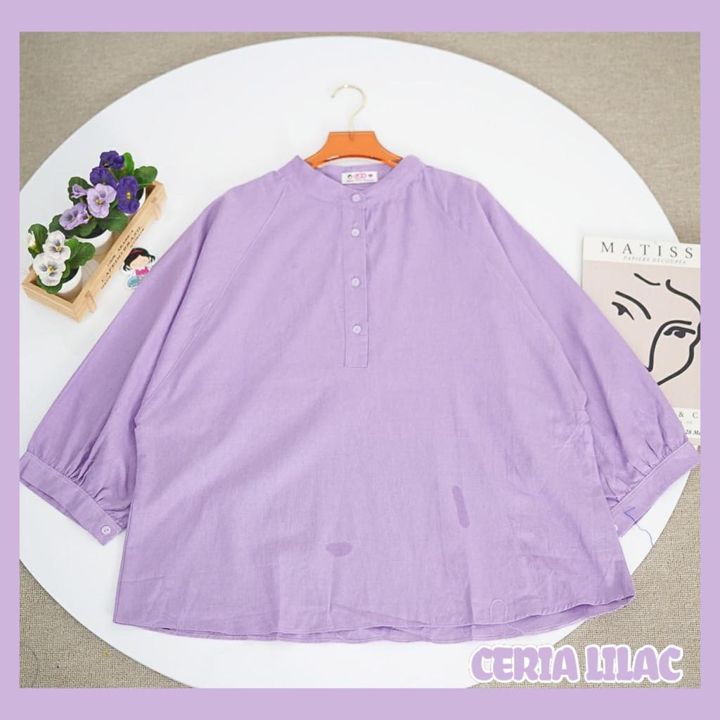 BEFAST - ZFS Blouse LIDI Linen Kerah Sanghai Kancing Hidup / CERIA LINEN BLOUSE / HEM Wanita Casual / Atasan Lengan 3/4 / Pakaian Kekinian Wanita Kerja / Kemeja Polos Formal / Outifit Daily Wanita Simple