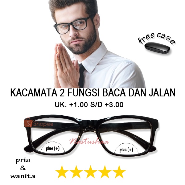 Kacamata Baca dan Jalan Uk. +1.00 s.d +3.00 Frame Hitam Untuk Pria Wanita FREECASE