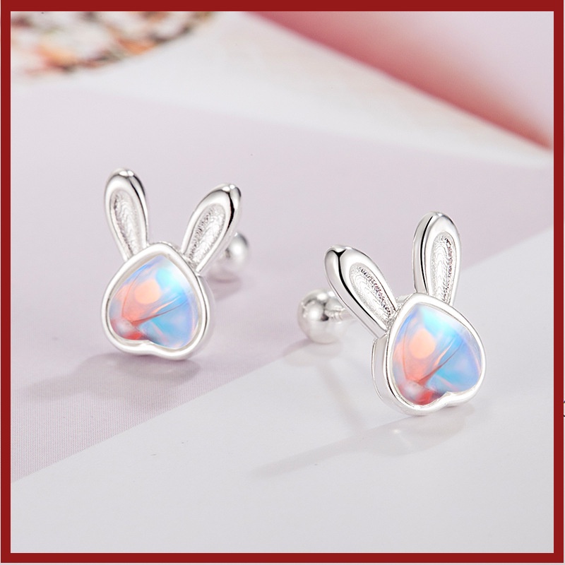 Anting Telinga Kelinci Moonstone Bentuk Hati Cute Screw Ear Lock Anti Hilang U1446