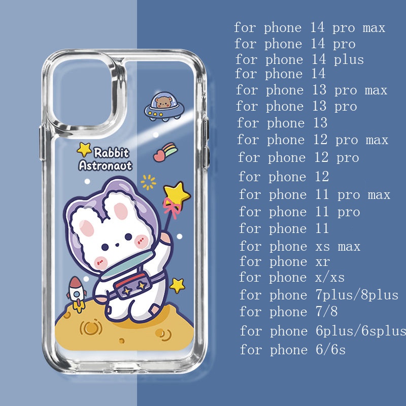 Casing Ponsel Lembut Tahan Guncangan Astronot Kelinci Lucu Kompatibel Untuk IPhone Casing14 13 11 12 Pro XS Max X XR 78 6 6S Plus Cover TPU Transparan