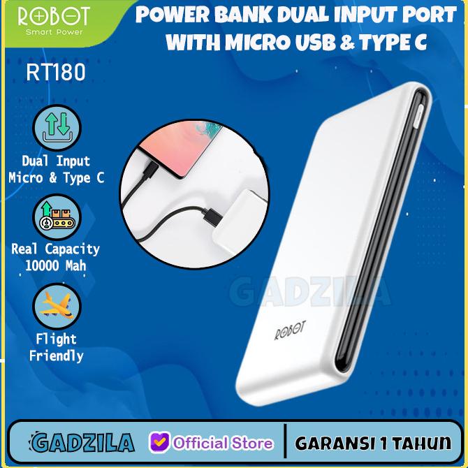 Powerbank Pb Robot 10000Mah Rt180 Dual Input Type C + Micro Usb