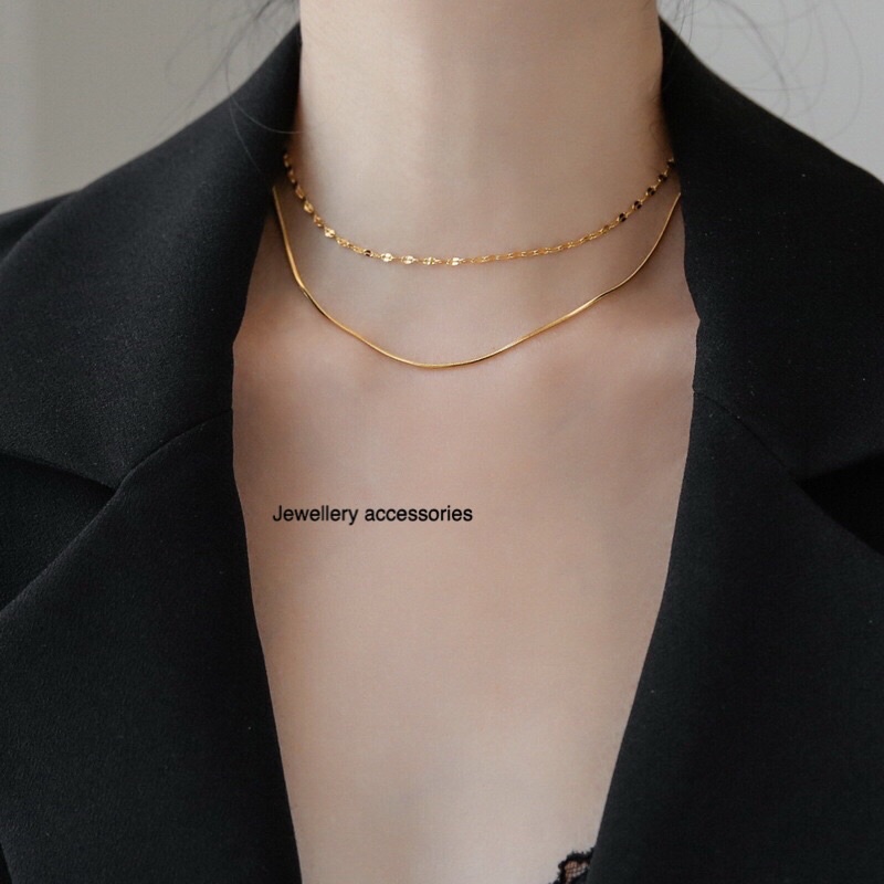Kalung Titanium 2 Layer Gold Elegant Korea Fashion Style Premium
