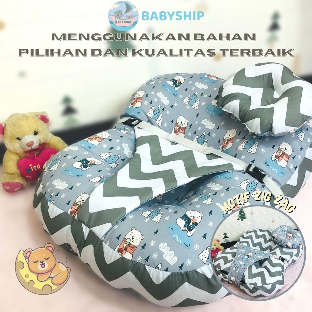 Sofa Bayi Jumbo Multifungsi Dengan Tali Pengait Untuk Bayi Belajar Duduk dan Gesper Pengaman Free Bantal Peyang Mahkota dan Plastik Mika Premium [ Merk BabyShip ]