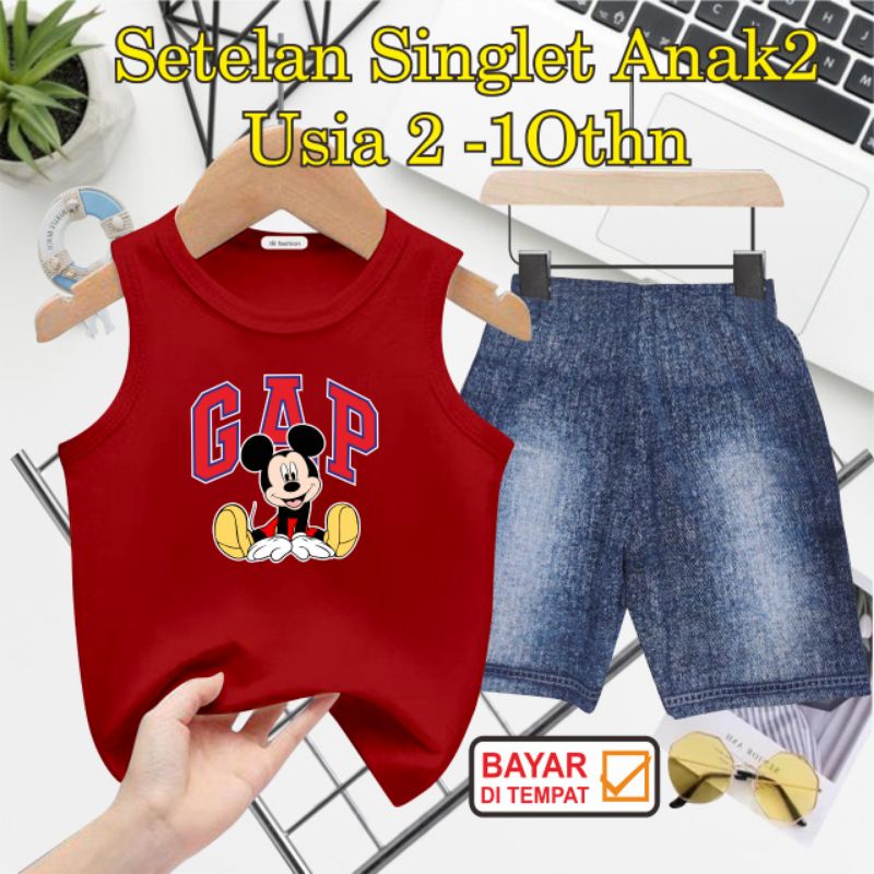 ((IB))SETELAN ANAK2 SINGLET SEMI JEANS/M1CK3Y G4P DIGITAL SABLON