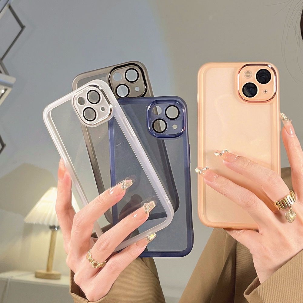 IPHONE Pelindung Kamera Case Transparan Untuk Iphone14 13 Pro Max11 12 Pro Max7 +8 14 Plus X XR Xs Max Warna Permen TPU Soft Silicone Case Metal Ring