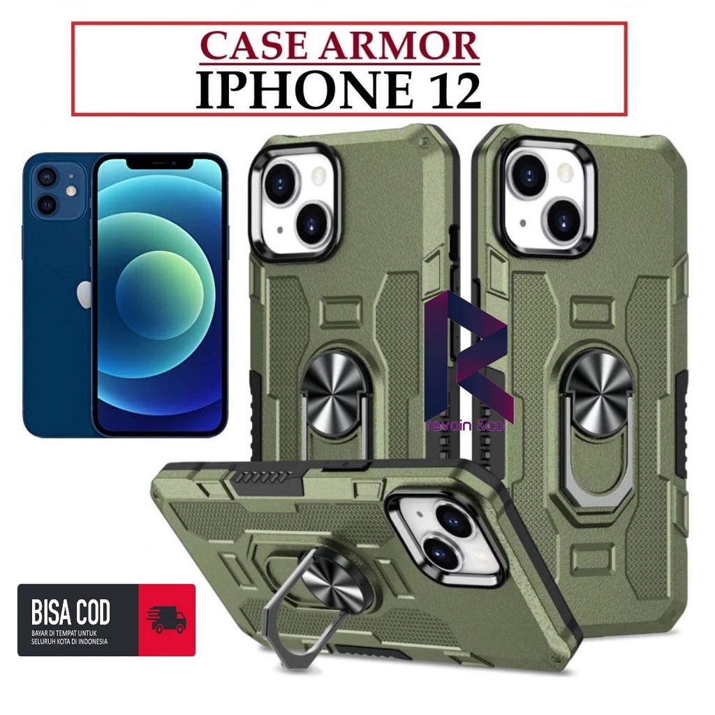 Case Armor IPHONE 12 Iring Cincin Magnetic Kesing Hp Protect kamera Premium Hard Case Standing Robot Pelindung Kamera