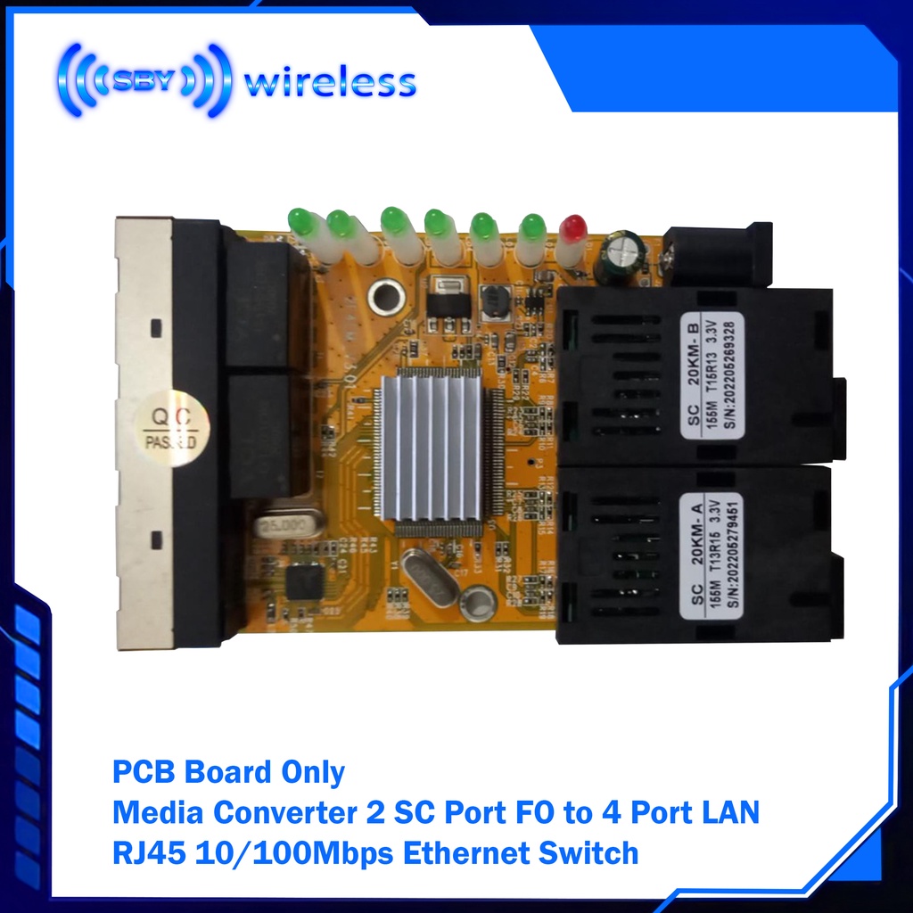 PCB Board Only - Media Converter 2 SC Port FO to 4 Port LAN RJ45 10/100Mbps Ethernet Switch