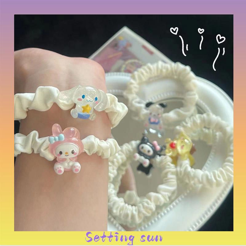 Kartun Cinnamoroll Dog Lipit Cincin Rambut Gadis Manis Lucu Tali Rambut Karet Gelang Karet TN