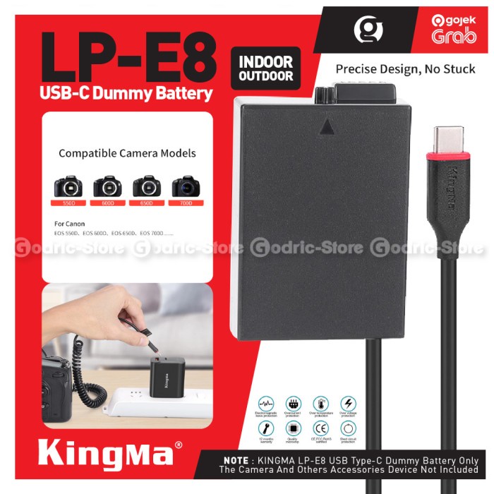 KINGMA USB TYPE C DUMMY BATTERY ADAPTER LP-E8 FOR CANON 650D 700D ETC