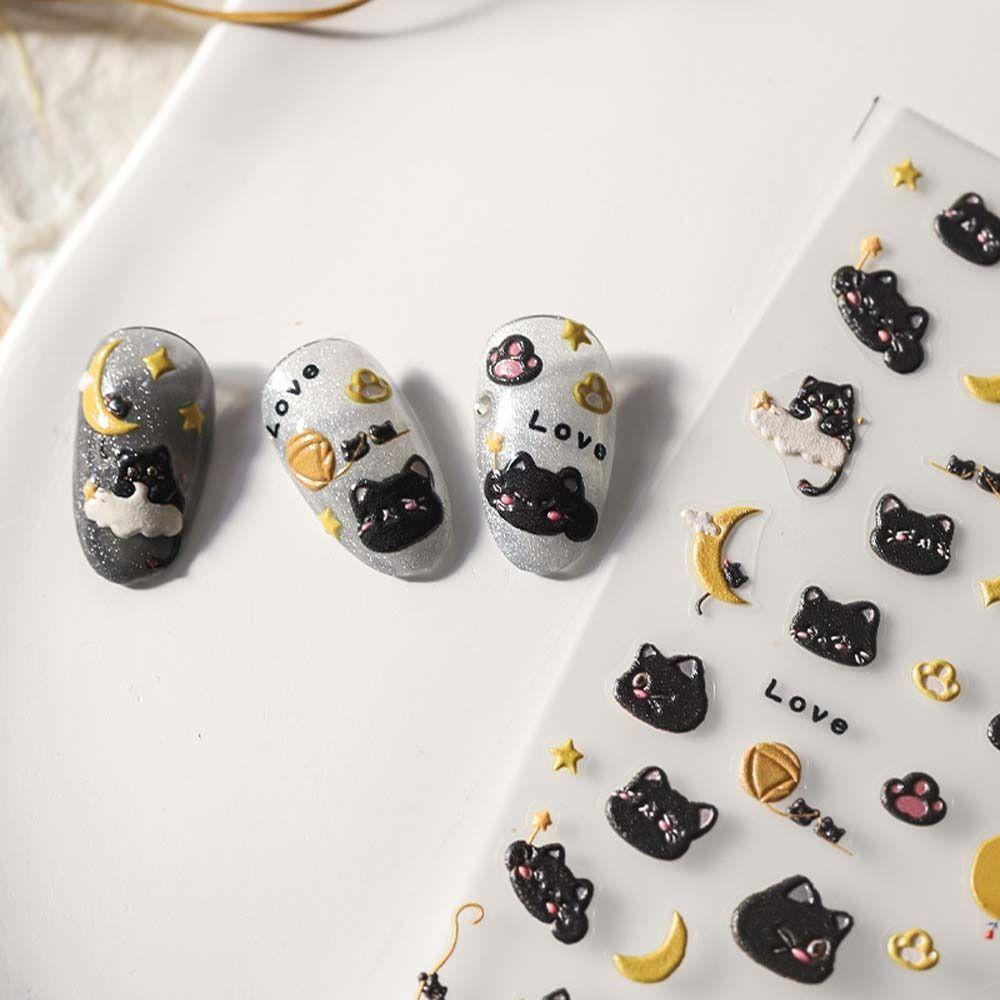 Mxbeauty Kartun Stiker Kuku Wanita Lucu Kucing Bulan Manikur Aksesoris Bear Nail Art Dekorasi